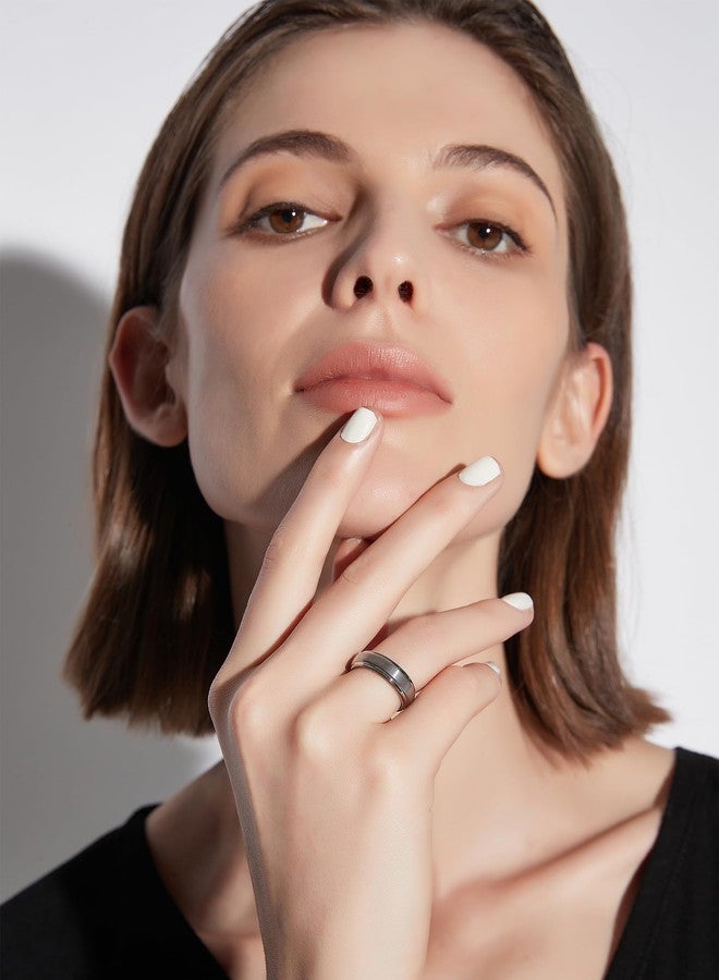 Greenpod 6mm Tungsten Wedding Bands for Men Women Silver Stepped Edge Matte Brushed Center Promise Ring for Him Size 10.5 - Image 5